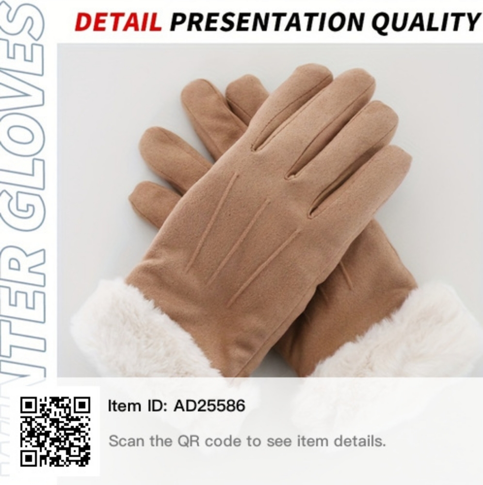 Soft Plush Cuff Gloves Brown/Tan Velvet With Cream Cuffs